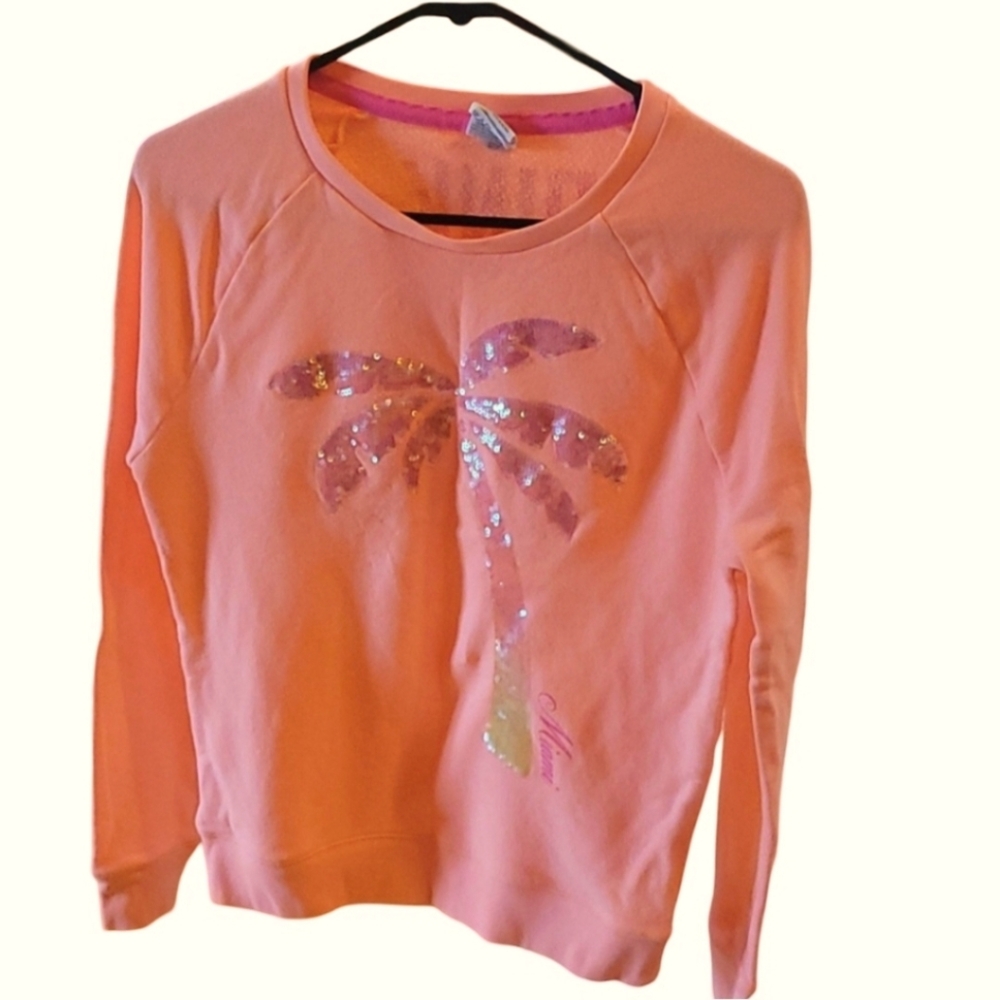 Victoria's Secret PINK Tropical Palm Tree Sequin Gradient Miami Sweatshirt  XS